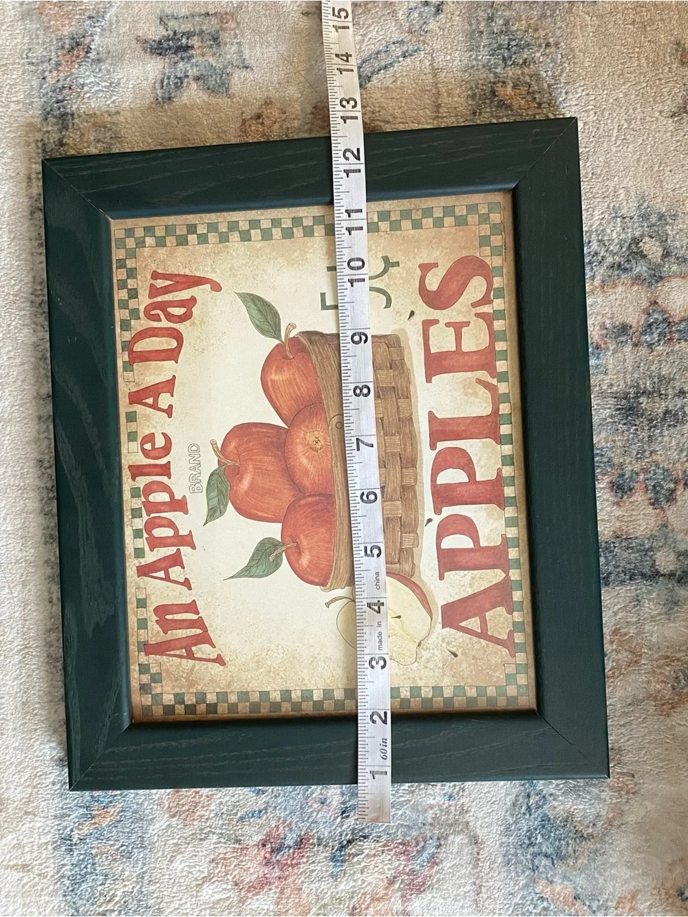 Vintage An Apple A Day Apples Farm Style Wall Art - Green Frame 12”x 11”